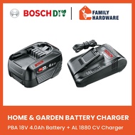 BOSCH Home and Garden PBA 18V 4.0AH Battery AL 1880CV 18V Charger 1600A011T8 1600A011U0