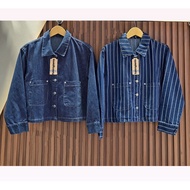 Tshirtgiants.id Women's Long-sleeved collared jeans jacket Women's striped jeans jacket/ jacket woma