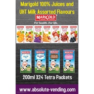 MARIGOLD Assorted 100% Juices and UHT Milk 200ML X 24 (TETRA) - FREE DELIVERY WITHIN 3 WORKING DAYS!