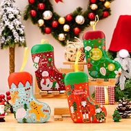 1pc Christmas Candy Tinplate Box Stocking Shape Gift Box Christmas Pendant Home Party Decoration