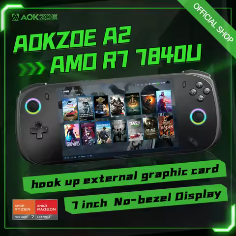 Newest AOKZOE A2 7" AMD Ryzen 7 7840U Portable Gaming PC DDR5X SSD Handheld Game Console Laptop WiFi