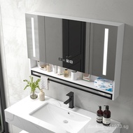 Solid Wood Smart Bathroom Mirror Cabinet Separate Wall-Mounted Bathroom Anti-Fog Mirror Box Bathroom Dressing Mirror Mirror with Light