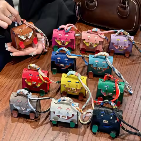 Cute Monster Mini Bag Charm Leather Earphone Pouch Car Key Pendant For H Style Mini Bag Decoration P