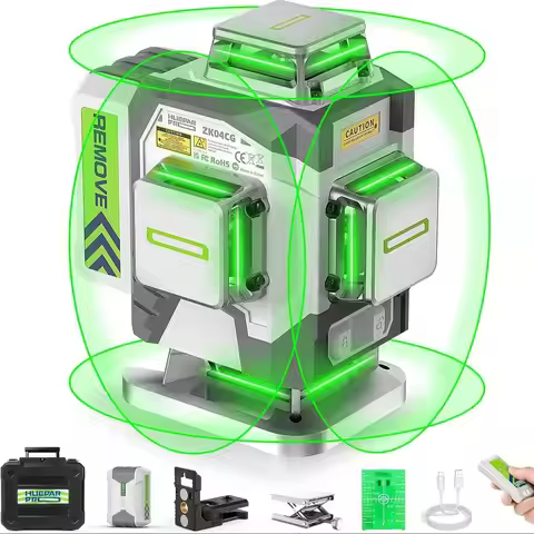 Huepar ZK04CG-L 4D Cross Line Laser Level Professional ±2mm/10m Accuracy Self-leveling Green Laser T