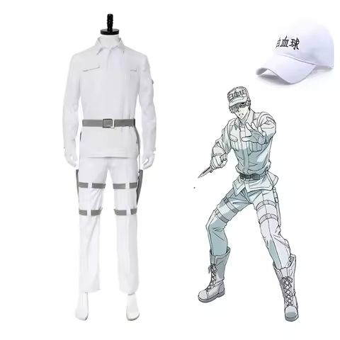 Anime Cells at Work! Neutrophil Uniform Hataraku Saibou White Blood Cell Cosplay Costume Coat Pants
