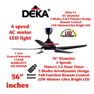 Deka V1 (Black) 56 inch 5 Blades A.B.S Polymer Design Remote Control Ceiling Fan with LED Light (Ultra Bright) - 4 Speed - Black