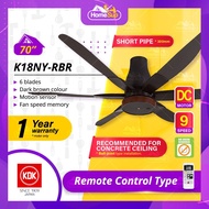 KDK Ceiling Fan K18NY-RBR (70 Inch) Remote Control Type with TWIN DC Motor (Short Pipe) - Dark Brown (For Concrete Ceiling only) 9 Speed, K18NY Moshon