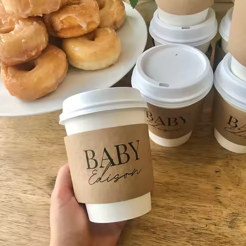 Custom 10Pcs Kraft Paper Coffee Cup Sleeve for Baby Shower Gender Reveal Tabletop Accessories Baby I