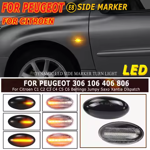 2PCS LED Light Side Marker Dynamic Fender Turn Signal For Peugeot Citroen C1 C2 C3 C5 C6 107 206 307