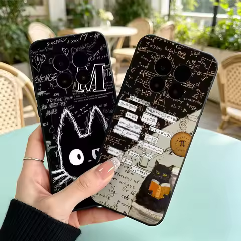 Fun Math Cute Cat For Huawei Honor Magic 8 7 6 5 4 3 9X Pro Air Plus Lite Ultimate 5G Black Phone Ca
