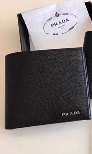 現貨 100%全新 Prada 金屬字 男銀包 全套包裝  連保卡 卡片 紙袋