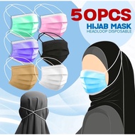 50PCS Adult Hijab Face Mask Disposable Mask Tudung 3 PLY Mask @h.fbusiness @mask @headloop