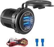 Anina 12V USB Outlet Quick Charge 3.0 Dual USB Charger Socket,Lighter Socket with LED Voltmeter, Fas