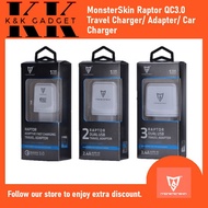 MonsterSkin Raptor QC3.0 Travel Charger Adapter / InCar Car Charger 2Port 3Port 1Year Warranty