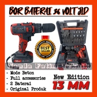 Bor Baterai bor cas bor Cordless JLD 13 MM 36 VOLT  impact drill besi kayu beton dll fullset accessories