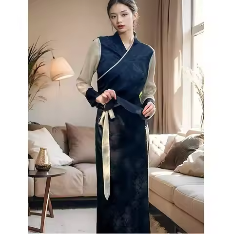 2024 Traditional Tibetan Dress Chinese Folk Dress Long Sleeve Retro Oriental Tibet Clothes Xizang Ro