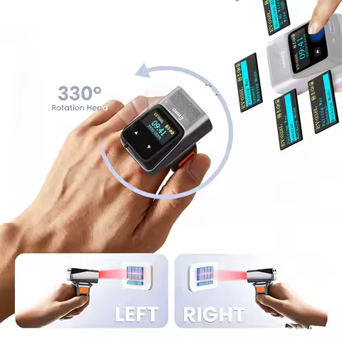 Eyoyo Wearable Bluetooth Ring Barcode Scanner with Display Mini 1D Wireless Finger Bar Code Scanner 