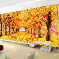 3D Cross Embroidery Painting + gold coin Forest Golden Tree Fortune 88850 (CUSTOMER SELECTED) Size: 