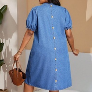 Plus Size Casual Loose Denim Short Sleeve Dress, Blue 4th Of July Clothes Summer Summer Outfits For 
