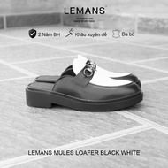 LEMANS Mules Loafer 4cm High Heel Shoes - Black White. Imported cowhide. Exclusive mold base. Bh 24T