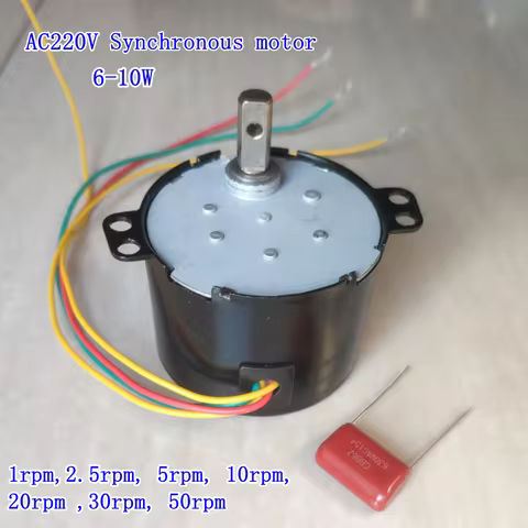 Shaft diamter 7mm 50KTYZ AC 220V 6W-10W permanent magnet synchronous motor 5rpm,10rpm,15rpm,20rpm,30