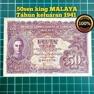 A722 50sen kertas MALAYA duit syiling zaman British malaya duit kertas lama 50sen kertas lama barang