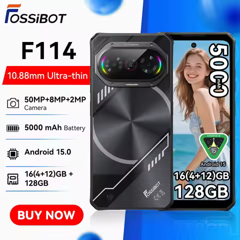 Fossibot [F-114] 4G Smartphone 16GB(4+12) RAM 128GB ROM 5000mAh 18W Android 15 Unisoc T615 Ultra-thi
