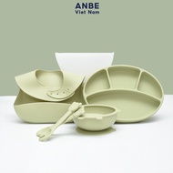 Bộ Khay Chén Bát Thìa Dĩa Yếm Ăn Dặm Silicon Chống Đổ An Toàn Cho Bé ANBE VIỆT NAM Có Kiểm Định Chất
