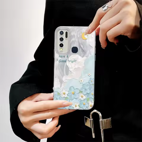 Beautiful Blue Flowers Case For Vivo Y50 Y36 Y35 Y33 Y31 Y30 Y28 Y27 Y22 Y21 Y20 IMD Feather Yarn Sh
