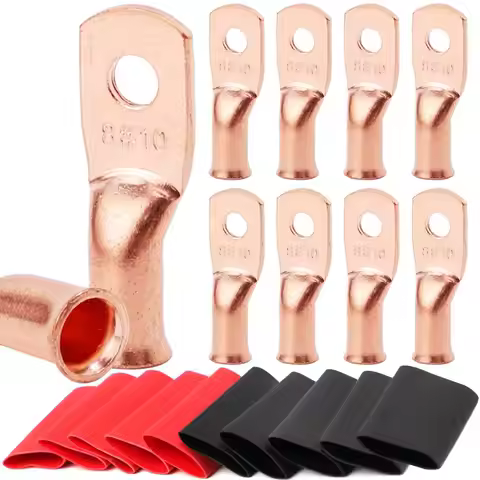 20PCS 8AWG #10 (M5) 1/4" (M6) 5/16"(M8) 3/8"(M10) ) Bare Copper Cable Lugs Eyelet Ring Connectors El