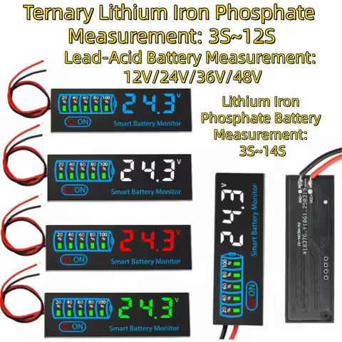 LCD Display 3S-14S DC7-55V Level Indicator 12V 24V 36V 48V 18650 Lipo Lithium Battery Power Capacity