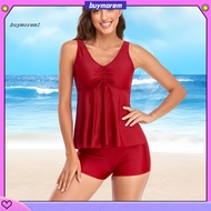 BUYMEZ  Split Swimsuit Two-piece Swimsuit Set 2pcs Sexy Tankini Set for Women – V-neck Drawstring Fl