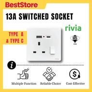 RIVIA By Zenso Etto Switches & Sockets - White/Grey Color DATA  USB 13A TYPE A+TYPE C SIRIM