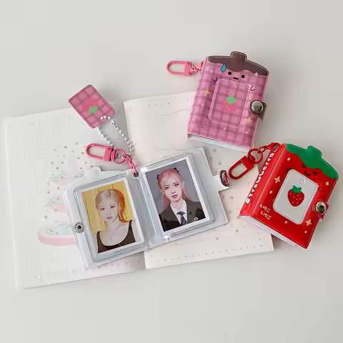 Mini Cartoon Cute Square Strawberry 2Inch Photo Storage Album Backpack Pendant Keychain Fashion Girl