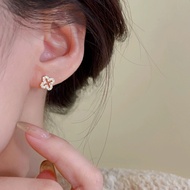 S925 Silver Needle Exquisite Full Diamond Clover Ear Studs Simple Temperamental All-Match Earrings