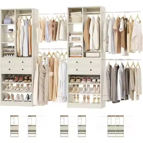 Closet System Up to 134 11.2 FT Closet Organizer with 4 Wooden Drawers and Shelves Walkin Closet Sys