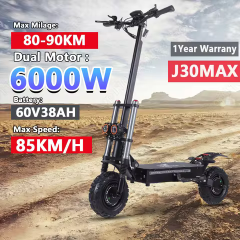 J30MAX Electric Scooter 6000W Dual Motor 60V38AH Battery Double oil brake E-Scooter 11-inch Off-road