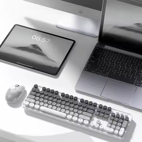MOFii Sweet Gradient Grey Retro Round Keycaps Wireless Bluetooth Dual Mode Rechargeable Keyboard Mou