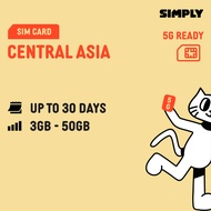 SIMPLY Central Asia | 5-30 Days | Total: 3GB - 50GB + Unlimited Data SIM Card | Plug and Play