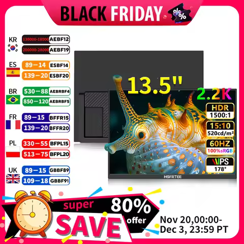 HGFRTEE 500cd/m2 13.5Inch Portable Monitor 2.2K 100%sRGB with HDMI Type-C Gaming External Display fo