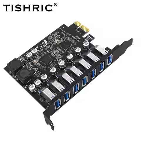 TISHRIC PCIE 1X To 7 USB Interface 3.0 Multiplier HUB Expansion Card Pci Express Slot 1x to 16x USB 