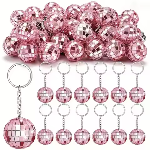 5-30PC Pink Disco Mirror Keychain Set Birthday Wedding Valentine's Day Anniversary Christmas New Yea