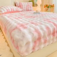 Indigo Thickened Rabbit Fur Coral Milk Velvet Bed Canopy Single Piece Winter Mattress Protector Comf