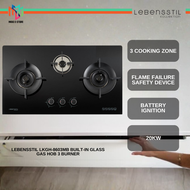Lebensstil LKGH-8603MB Built-in Glass Gas Hob 3 Burner Flexible Fit for any Replacement Size 86cm Vo