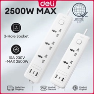 Deli Universal Hole Power Strip 2/3 Group 2A1C 3 USB Ports 2m Hole Extension ET708H
