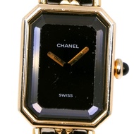 二手 Chanel Premiere L 女士手錶 H0001，鍍金皮革，黑色/金色石英機芯，模擬顯示，黑色錶盤