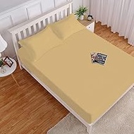 HOKIPO Elastic Fitted Bedsheets King Size Bed with 2 Pillow Cover, (Majestic, Beige, 84 * 78 Inches)