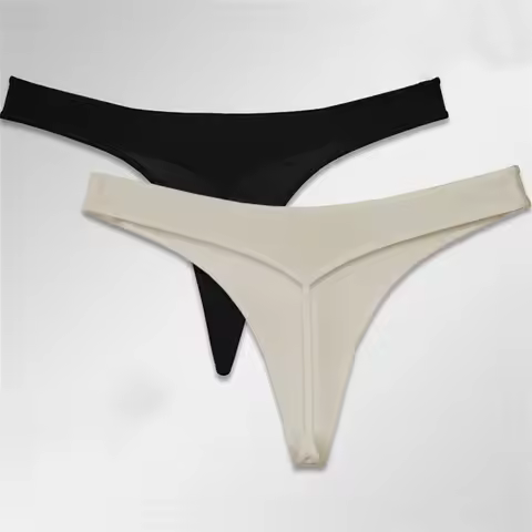 2Pcs Solid Nude Seamless Thong Leak Hip T-back Panties Back Thin-belt Cotton Breathable G-string Lad