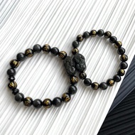 免費開光 天然彩虹黑曜貔貅 招財貔貅手鍊 六字箴言大明咒手鍊