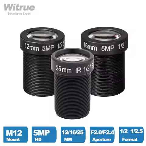 Witrue CCTV Camera Lens 5 Mega Pixel M12 X P0.5 Mount 1/2.5" F2.0 12MM 16MM 25MM Optional for Securi